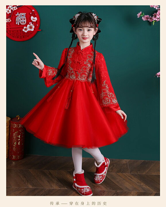 楽天市場】レッド red チャイナ風 女の子のチャイナドレス秋と冬 2022 