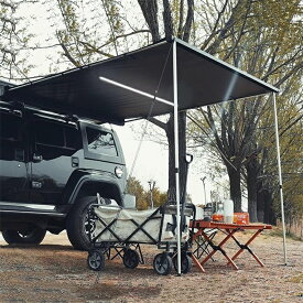 車 サイドオーニング カーサイドタープ カーオーニング LEDライトバー付き アルミ合金ハウジング リップストップ200Dオックスフォード生地 UPF50+防水PU 5000mm 車/SUV/トラック/バン用