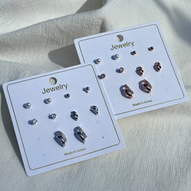 セット ピアス 5SET韓国 アクセサリー ピアス セット セット商品 シルバー ゴールド パール ボール スクエア 光沢 上品 小ぶり lattencos ラテアンドコス 新大久保から発送