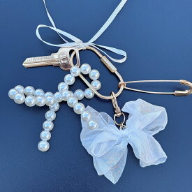 韓国 リボン パール キーホルダー キーリング lattencos ラテアンドコス 新大久保から発送