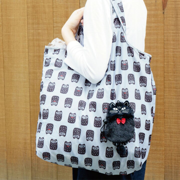 楽天市場】エコバッグ おしゃれ 買い物バッグ フック付 48×60cm ねこ 