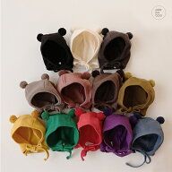 くまさん ポンポン付きボンネット【正規品】peekaboo 韓国 ベビー服 ベビー 帽子 くま耳 帽子 赤ちゃん …