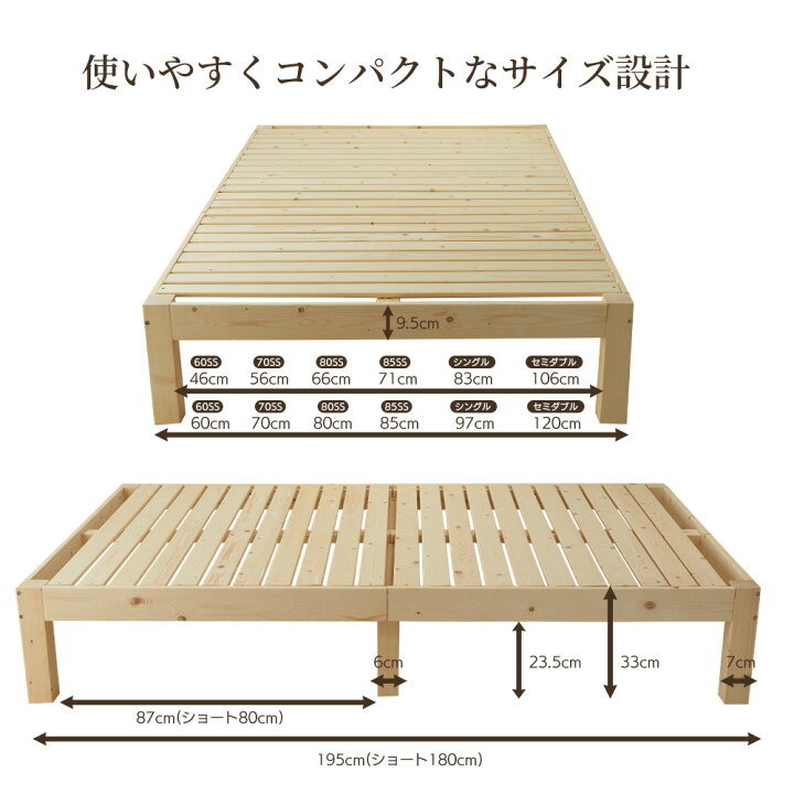 楽天市場】ベッド シングルベッド 無塗装 ベッドフレーム 木製 北欧 
