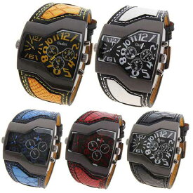 2フェイス腕時計 oulm 腕時計 メンズ 時計 アナログ スポーツ腕時計メンズカジュアルレザー ファッション 男性 ウォッチ オシャレ ビジュアル