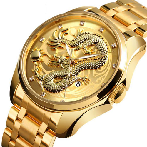 竜 ドラゴン 腕時計 時計 ファッションウォッチ 公式ストア SKMEI オシャレ 正規品スーパーSALE×店内全品キャンペーン ファッションウォッ ファッション メンズ ゴールド