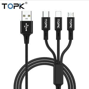 TOPK 1.2m iphone AhCh ^CvC 3in1 [dP[u X}zP[u X}z USBP[u [d [dR[h X}[gtH Microusb Type-c