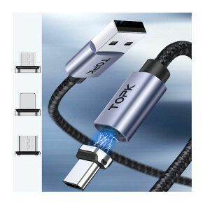 TOPK 3in1 }Olbg [dP[u USB }` iPhone iPad MicroUSB Type-C LED hoLbv AhCh X}z 1m C  [dR[h f[^]