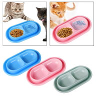 キャットフードとウォーターボウルセット 猫の給餌ボウルの外側 掃除が簡単なダブルペットフードボウル …