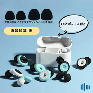 耳栓 睡眠用 完全防音 安眠 ノイズキャンセリング 高性能 遮音値40dB 快眠 飛行機 勉強 水洗い可能 1ペア シリコン 遮音 防音 仕事 騒音対策 男女兼用 本体1セット3種サイズイヤーチップ