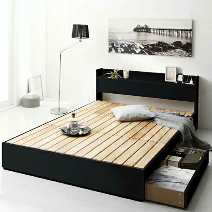 楽天市場 収納も眠りも清潔に コンセント付きすのこ収納ベッド ダブル ベッドスタイル 楽天市場店