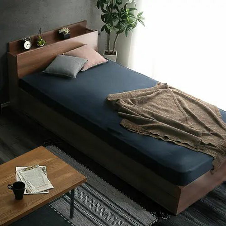 楽天市場】[ベッド シングル] 幅106.5cm 収納付き ウォルナット調 棚 