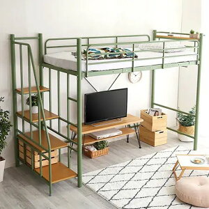 パイプベッド ロフトベッド 階段付き 収納 宮棚付き コンセント付き ハンガー 高さ調節