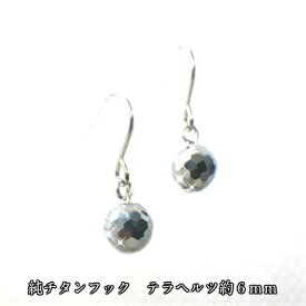 純 チタン ピアス テラヘルツ 6mm ミラーカット フックピアス 金属アレルギー対策 高純度チタン：99％以上の品質【テラチタン】