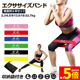 ★スーパーセール！ポイント5倍★エクササイズバンド 6本セット ヨガストラップ トレーニングゴムバンド トレーニングチューブ ループバンド フィットネスチューブ 筋トレチューブ 筋トレ 美尻 美脚 収納袋付き 送料無料