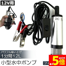 ★期間限定！ポイント5倍★ 水中ポンプ 12V 小型 ウォーターポンプ 12L/min バッテリークランプ 電動 ポンプ ケーブル 3m スイッチ式 強力 給油 給水 排油 排水 灯油 海水 船舶 風呂 水槽 汚水バッテリー クランプ 給排