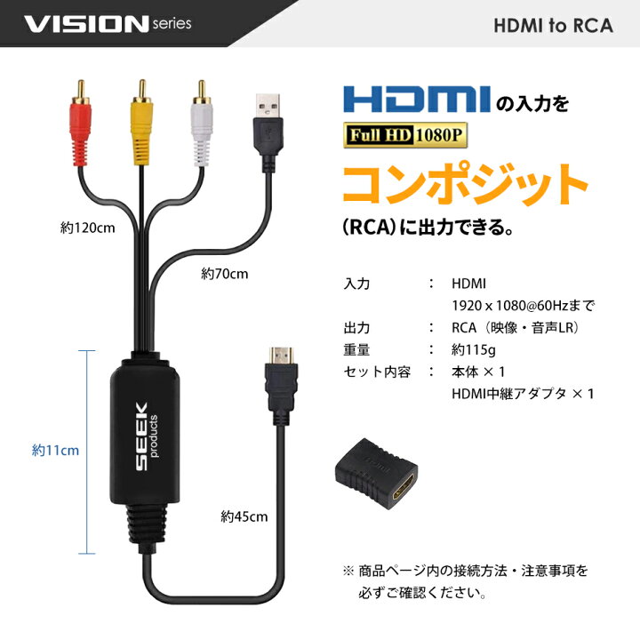 楽天市場】【ケーブル一体型】HDMI 変換ケーブル HDMI to RCA 