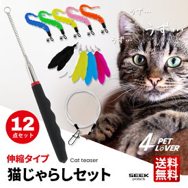 猫じゃらし 12点セット 伸縮タイプ竿 釣りヒモ 毛虫 羽根 バネ竿 おもちゃ 取り換え 鈴付き けむし ハネ 高耐久 運動不足解消 ストレス解消 ペット用品 49 おススメ SEEK 送料無料