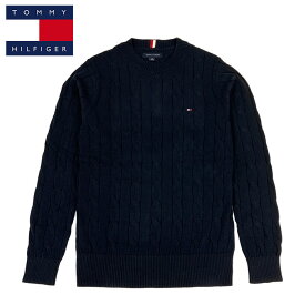 トミーヒルフィガー TOMMY HILFIGER ワンポイント クルーネック ケーブルコットン セーター ネイビー