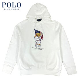 ラルフローレン POLO Ralph Lauren ポロベアー 前V スウェット パーカー ホワイト アメリカンフラッグ