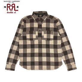 RRL ラルフローレン DOUBLE RL ダブルアールエル ブロックチェック プルオーバー ネルシャツ ブラウン