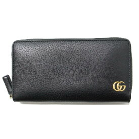 GUCCI グッチ ウォレット 財布 ブラック 黒 長財布 ラウンド ファスナー ジップ GG ダブルG 428736 レザー おしゃれ シンプル 無地 【レディース】【中古】【K3361】