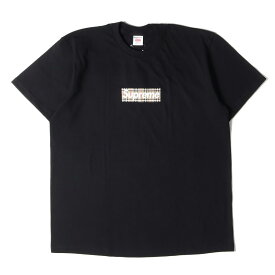 Supreme シュプリーム Tシャツ Burberry バーバリー ノバチェック BOXロゴ クルーネックTシャツ Box Logo Tee 22SS ブラック 黒 L トップス コラボ 【メンズ】【K3344】