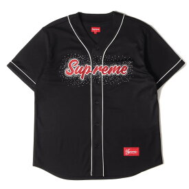 Supreme シュプリーム シャツ ラインストーンロゴ ベースボールシャツ Rhinestone Baseball Jersey 20SS ブラック 黒 L トップス 半袖シャツ 【メンズ】【中古】【美品】【K3442】