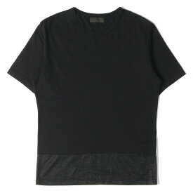 Yohji Yamamoto(Ys) ヨウジヤマモト Tシャツ サイズ:2 裾 異素材 切り替え クルーネックTシャツ Ys 08SS ブラック 黒 トップス カットソー 半袖 【メンズ】【中古】【美品】【K4024】