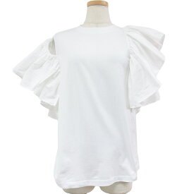 ALEXANDER MCQUEEN アレキサンダーマックイーン Tシャツ カットソー トップス ホワイト 白 42 クルーネック フリルスリーブ ラッフル コットン 綿 22春夏 おしゃれ シンプル 無地 【レディース】【中古】【美品】【K4075】