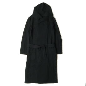 Yohji Yamamoto Ys ヨウジヤマモト コート フーデッド ナイロン混 ウール レーヨン ダブルブレスト ロング POUR HOMME ブラック 黒 2 アウター ジャケットフォーマル オフィス 【メンズ】【中古】【K4034】