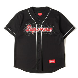 Supreme シュプリーム シャツ ラインストーンロゴ ジャージ ベースボールシャツ Rhinestone Baseball Jersey 20SS ブラック 黒 M トップス カジュアルシャツ 半袖 【メンズ】【中古】【美品】【K3756】