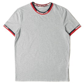 MONCLER モンクレール Tシャツ サイズ:S ロゴ ジャガード リブ ストレッチコットン モックネックTシャツ MAGLIA T-SHIRT E10918000700 87296 19SS グレー トップス カットソー 半袖【メンズ】【中古】【K3850】