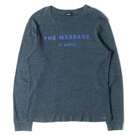 DIESEL ディーゼル Tシャツ サイズ:S ネップ混 リブ編み ロゴ プリント ストレッチ コットン ロングスリーブ 長袖 ロンT ネイビー 紺 トップス カットソー【メンズ】【中古】【K4056】