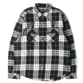 Supreme シュプリーム HYSTERIC GLAMOUR ヒステリックグラマー シャツ サイズ:L 21SS グラフィック 刺繍 チェック フランネル Plaid Flannel Shirt ブラック ホワイト 黒白 トップス カジュアル 長袖 コラボ 【メンズ】【中古】【K3758】