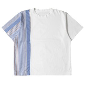 SOPHNET ソフネット Tシャツ サイズ:S 20SS ストライプ スプリット ワイド クルーネック STRIPE SPLIT WIDE TEE SOPH-200077 切替 ホワイト ブルー系 白青 トップス カットソー 半袖 【メンズ】【中古】【K4051】