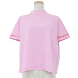 HERMES エルメス Tシャツ カットソー トップス 23春夏 ピンク 34(XS) ハイネック 半袖 ボクシーフィット カノエ プリント コットン 綿 【レディース】【中古】【K3885】