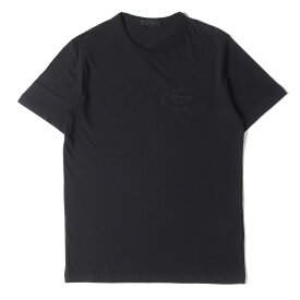 PRADA プラダ Tシャツ サイズ:XS ロゴ エンブロイダリー プリント クルーネック 半袖 UJM506 ブラック 黒 トップス カットソー【メンズ】【中古】【K3835】