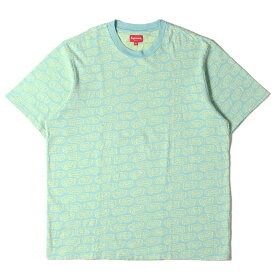 Supreme シュプリーム Tシャツ サイズ:XL 22SS ジャガード 総柄 クルーネック Tシャツ Word Bubble Jacquard S/S Top ダスティーアクア トップス カットソー 半袖 【メンズ】【中古】【美品】【K4107】