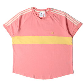 adidas アディダス Tシャツ サイズ:6XO 22SS WALES BONNER ウェールズ ボナー パネル ボーダー ヘビー クルーネック Tシャツ ピンク イエロー トップス カットソー 半袖 【メンズ】【中古】【美品】【K4065】