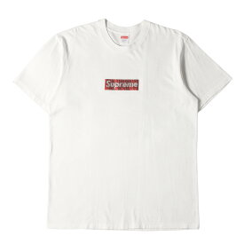 Supreme シュプリーム Tシャツ サイズ:L 25周年記念 スワロフスキー ボックスロゴ クルーネック 半袖 Tシャツ Swarovski Box Logo Tee 19SS ホワイト 白 トップス カットソー【メンズ】【中古】【美品】【K4016】