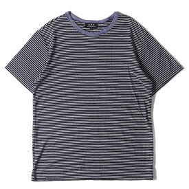 A.P.C. アーペーセー Tシャツ サイズ:M コットン ボーダー クルーネック 半袖 Tシャツ ネイビー ホワイト 紺白 日本製 ブランド トップス カットソー 【メンズ】【中古】【K4064】