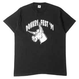 90s - 00s ヴィンテージ古着 Vintage / Used 90s DONKEY FEST 91 ロバ プリント クルーネック 半袖 Tシャツ 90年代 USA製 FRUIT OF THE LOOM フルーツオブザルーム ブラック 黒 トップス カットソー 【メンズ】【中古】【K3824】