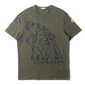 MONCLER モンクレール Tシャツ サイズ:L 21AW ラバー ポーラーベア クルーネック 半袖 Tシャツ MAGLIA T-SHIRT G20918C00002 8390T カーキ トップス カットソー 【メンズ】【中古】【K4067】