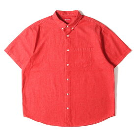 Supreme シュプリーム シャツ サイズ:L 21SS エンボスロゴ デニム ボタンダウン 半袖 シャツ Embossed Denim S/S Shirt レッド 赤 トップス カジュアルシャツ コットン【メンズ】【中古】【K3835】
