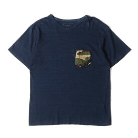 SOPHNET ソフネット Tシャツ サイズ:M インディゴ クルーネック 半袖 迷彩 ポケット TシャツFABRIC MIX INDIGO POCKET TEE インディゴ ブルー ネイビー トップス カットソー 【メンズ】【中古】【K4065】