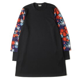 COMME des GARCONS コムデギャルソン カットソー サイズ:M 20AW スリーブ フローラル レイヤード ポリ縮 ロング カットソー PF-T017 二重袖 長丈 ポリエステル 縮絨 HOMME PLUS オム プリュス ブラック マルチカラー トップス Tシャツ【メンズ】【中古】【美品】【K4103】