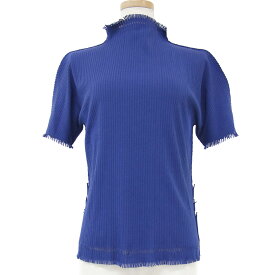 A-POC ABLE ISSEY MIYAKE エイポック エイブル イッセイ ミヤケ カットソー Tシャツ プルオーバー ブルー 3(L) ボトルネック ハイネック 半袖 リブ フリンジ きれいめ カジュアル 大人女子 おしゃれ 春夏【レディース】【中古】【K3994】