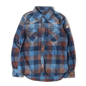 TMT ティーエムティー シャツ サイズ:M インディゴ チェック ウエスタン ネルシャツ DOUBLE WING INDIGO CHECK SHIRTS 16AW インディゴ ブラウン 青 茶 トップス カジュアルシャツ 長袖【メンズ】【中古】【K4051】