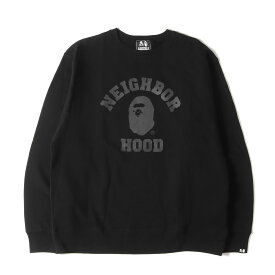 A BATHING APE ア ベイシング エイプ スウェット サイズ:XXL 22AW NEIGHBORHOOD ネイバーフッド カレッジロゴ スウェットシャツ BAPE NBHD RELAXED FIT CREWNECK ブラック 黒 トップス トレーナー コラボ 【メンズ】【K3966】