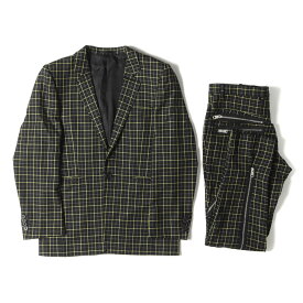 Paul Smith ポールスミス セットアップ サイズ：JKT M PNT L 近年モデル タッタソールチェック ウール 1B テーラード ジャケット ジップ装飾 ボンテージ テーパード スラックス パンツ スーツ ブラック イエロー グレー【メンズ】【中古】【美品】【K4027】